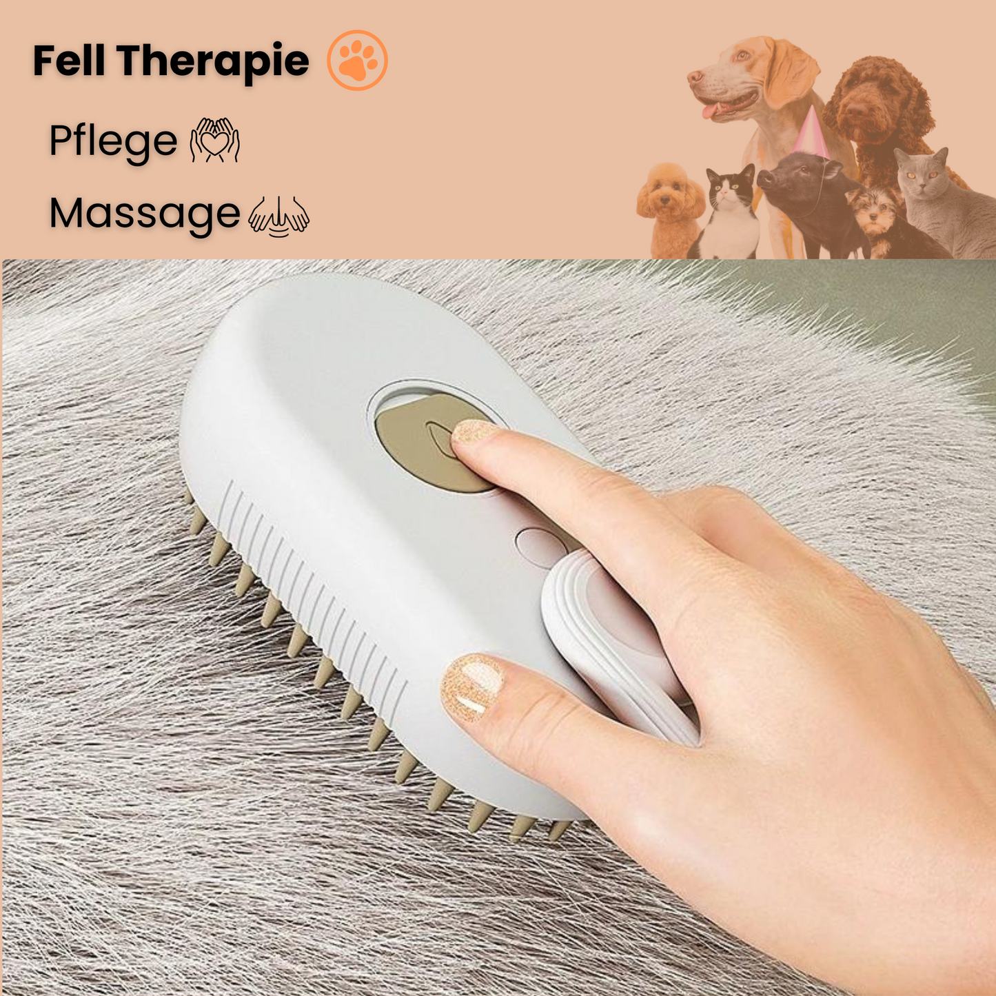 Fell Therapie - Tierhaarbürste mit Dampffunktion