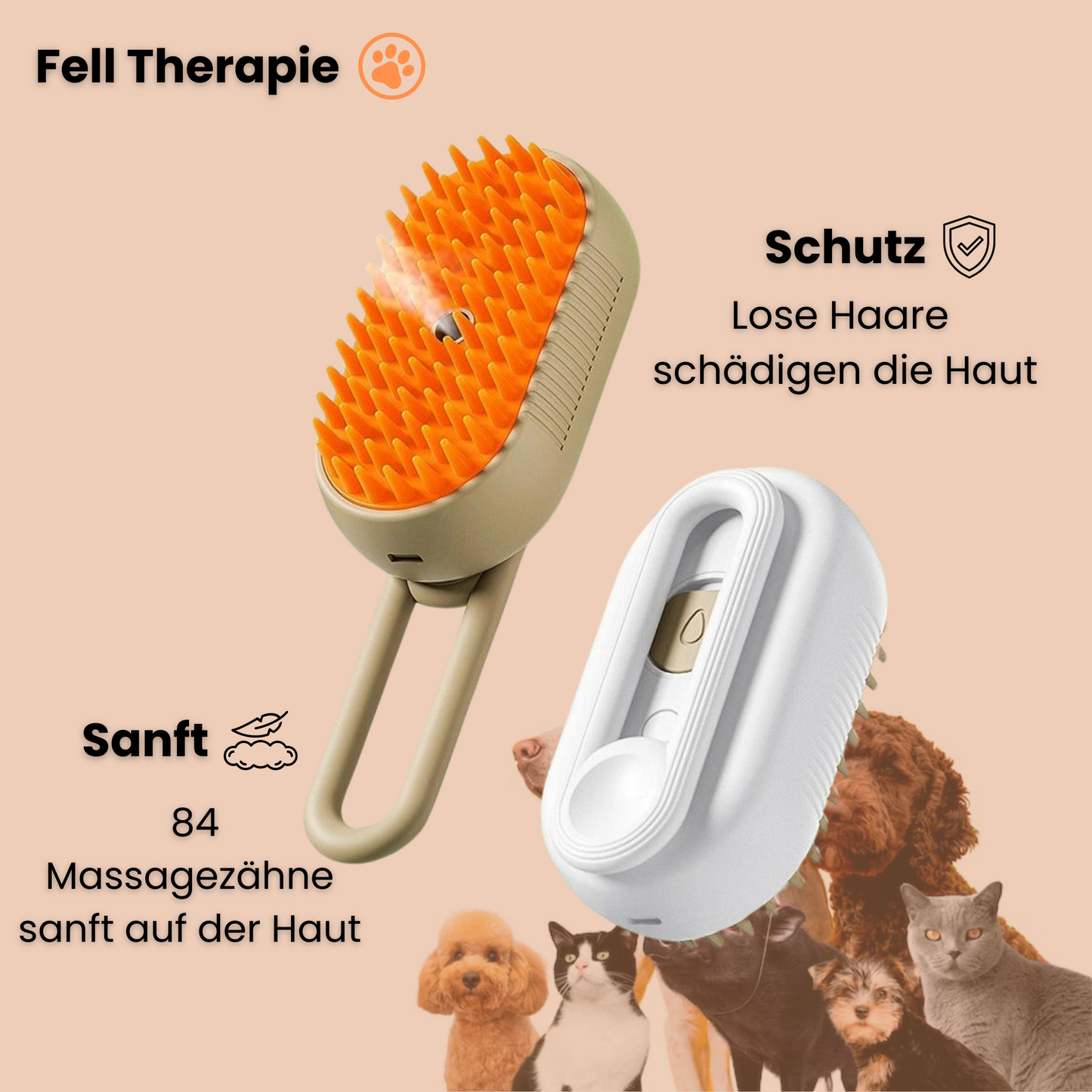 Fell Therapie - Tierhaarbürste mit Dampffunktion