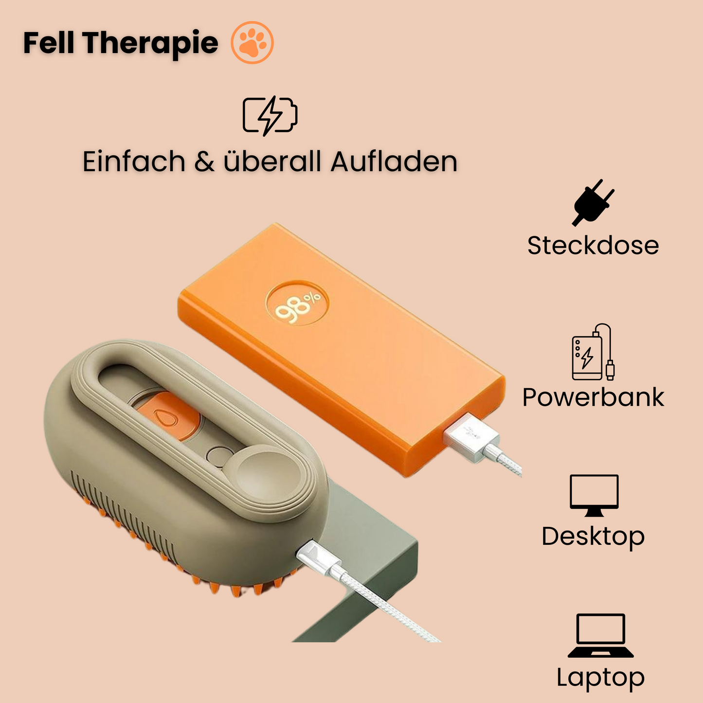 Fell Therapie - Tierhaarbürste mit Dampffunktion