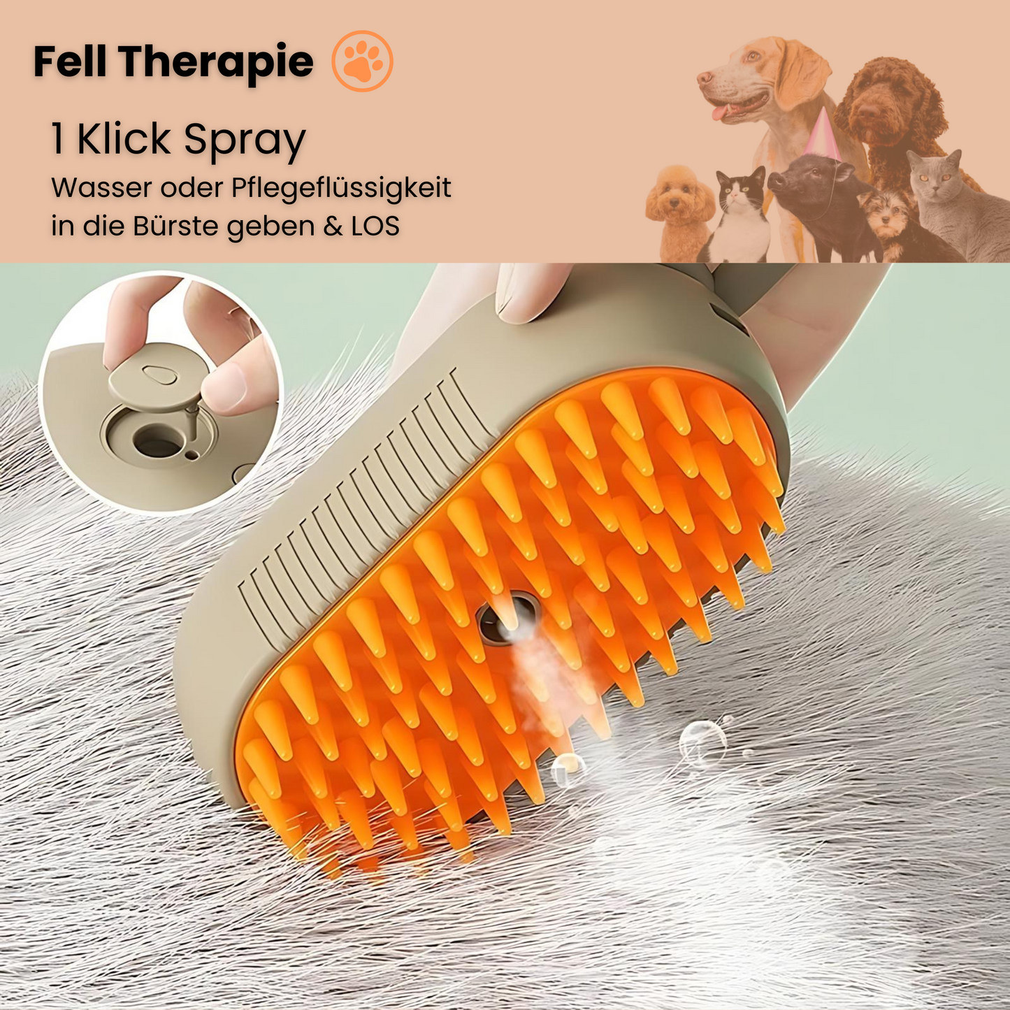 Fell Therapie - Tierhaarbürste mit Dampffunktion