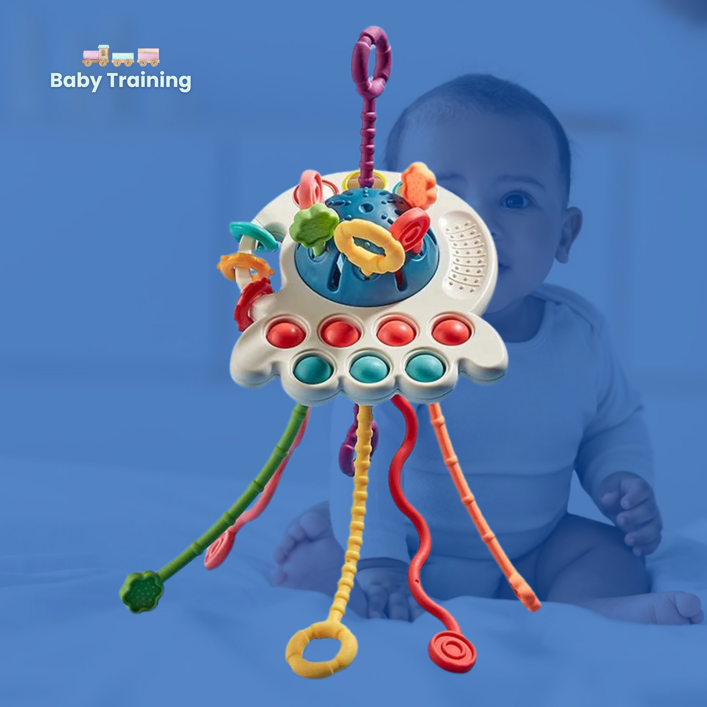 Baby Training - Zahn & Lern - Spielzeug mit Silikon Zugschnur