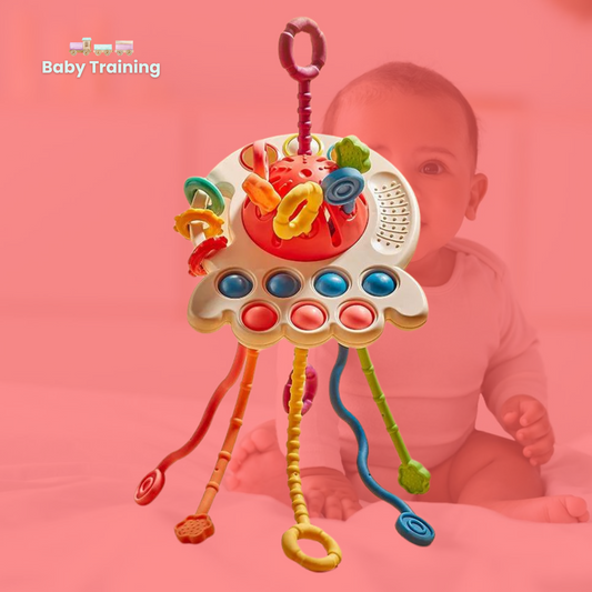 Baby Training - Zahn & Lern - Spielzeug mit Silikon Zugschnur