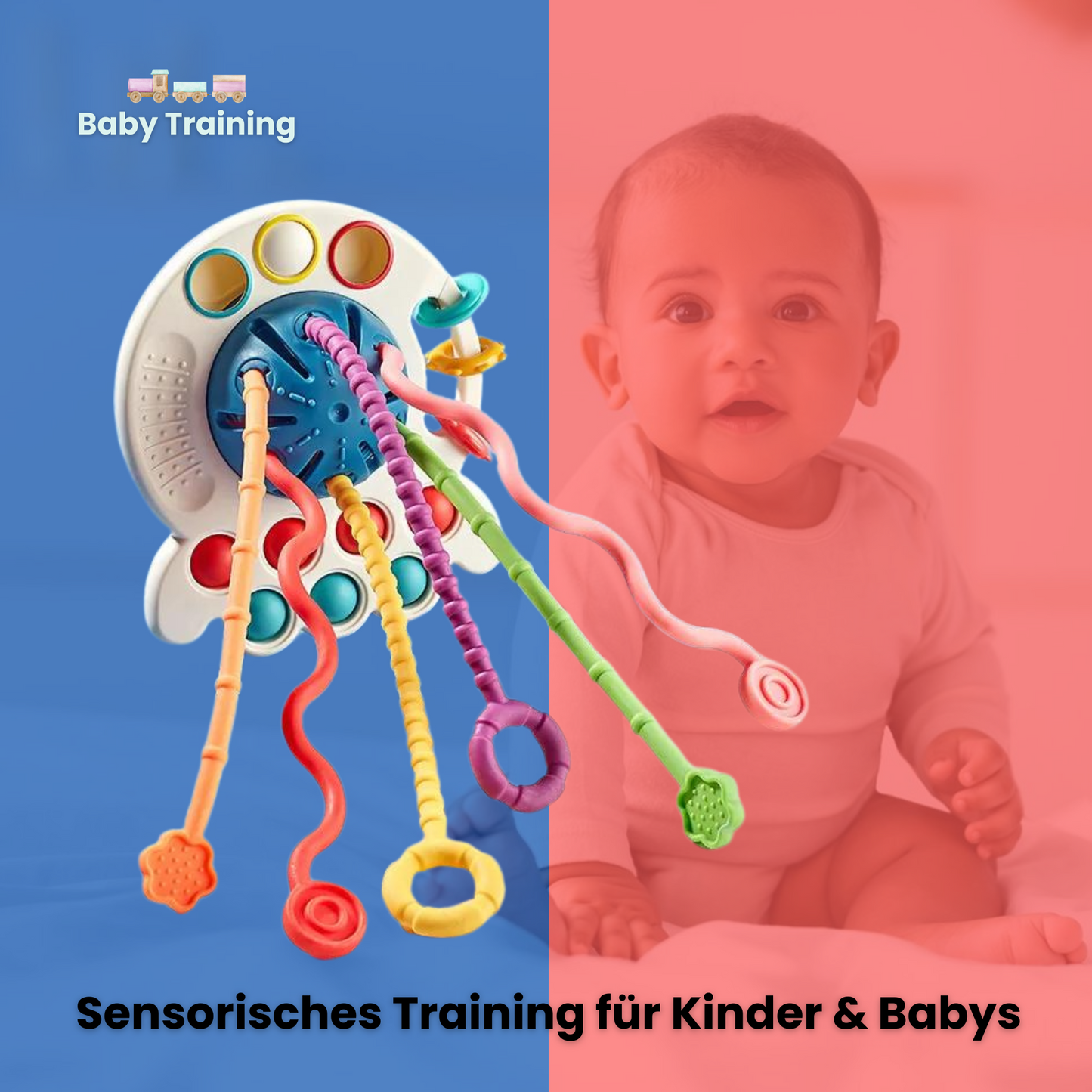 Baby Training - Zahn & Lern - Spielzeug mit Silikon Zugschnur