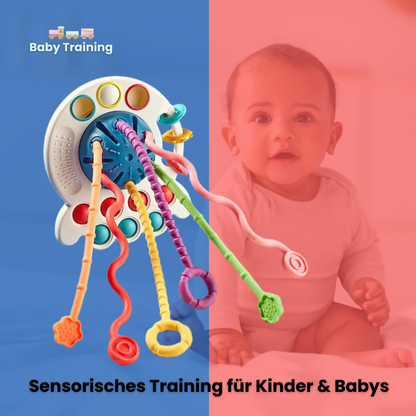 Baby Training - Zahn & Lern - Spielzeug mit Silikon Zugschnur