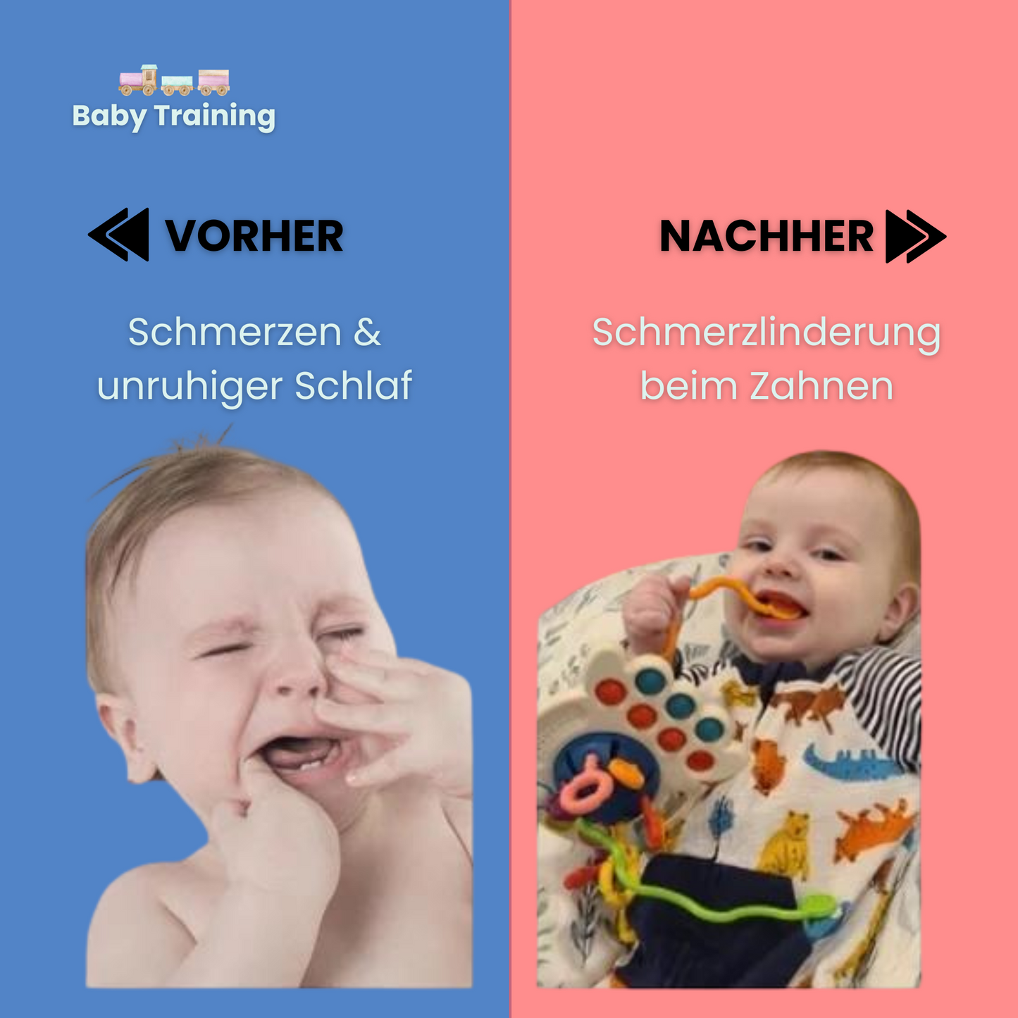 Baby Training - Zahn & Lern - Spielzeug mit Silikon Zugschnur
