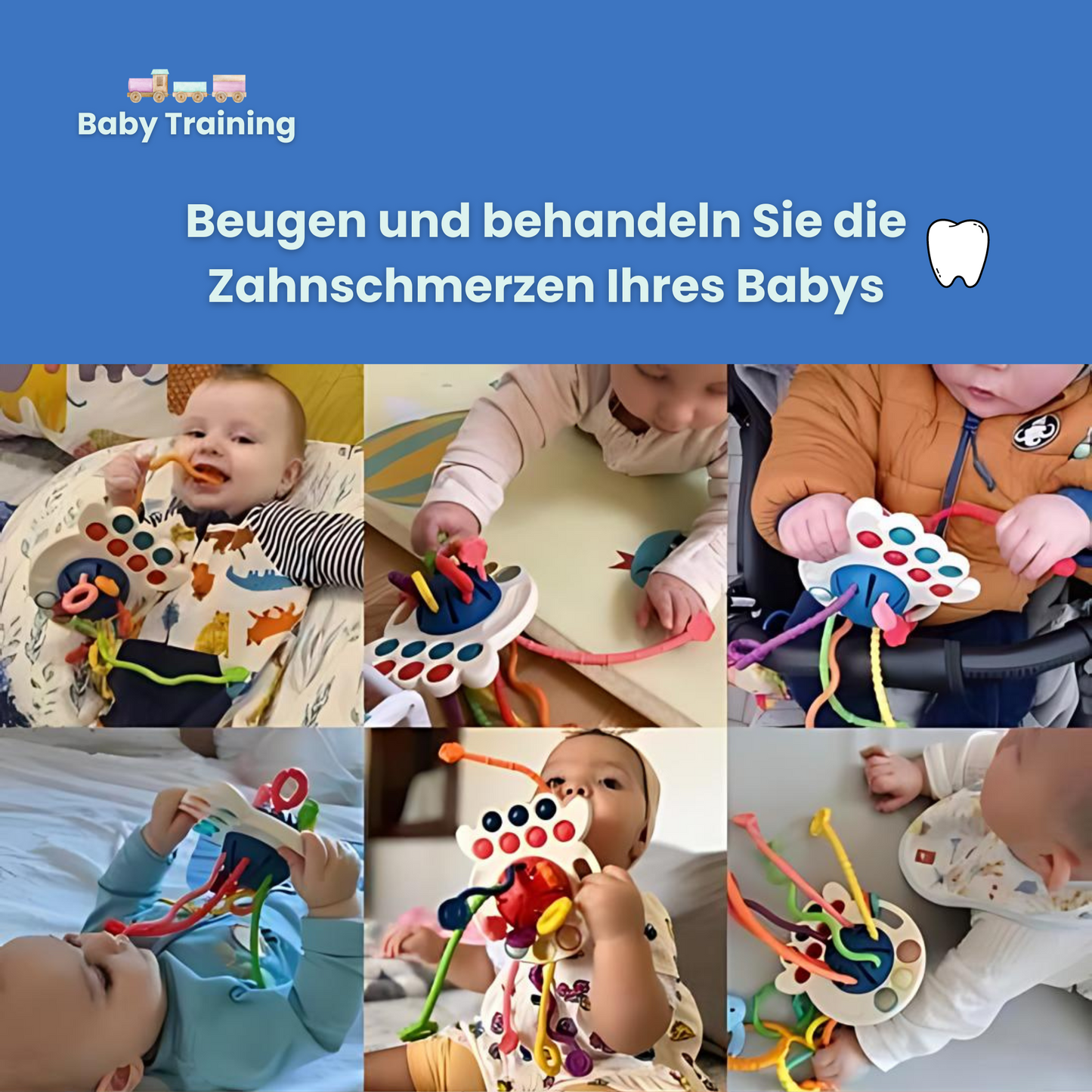 Baby Training - Zahn & Lern - Spielzeug mit Silikon Zugschnur
